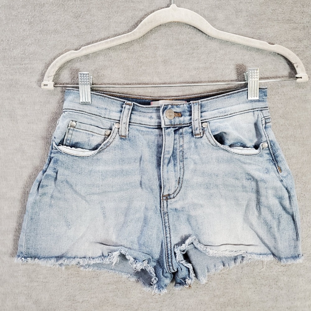 PINK Victoria's‎ Secret Women Shorts 2 Blue Denim Cut Off Light Wash 1.5" Inseam